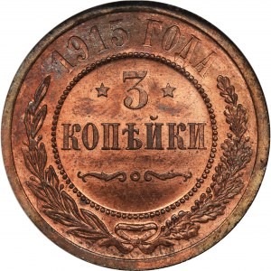 Rosja, Mikołaj II, 3 Kopiejki Petersburg 1915 - NGC MS65 RB