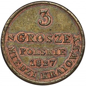 Królestwo Polskie, 3 grosze polskie z MIEDZI KRAIOWEY 1827 IB