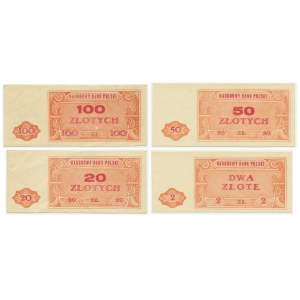 Zestaw niewyemitowanych banknotów, 2 - 100 złotych (1948) (4szt.) - RZADKIE