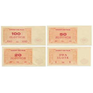 Zestaw niewyemitowanych banknotów, 2 - 100 złotych (1948) (4szt.) - RZADKIE