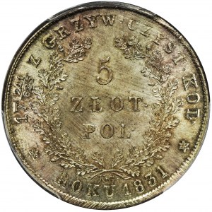 November Uprising, 5 zloty Warsaw 1831 KG - PCGS MS64