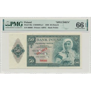 ABNCo, 50 złotych 1939 - SPECIMEN - 00000 - PMG 66 EPQ