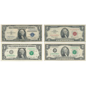 USA, zestaw 1 i 2 dolary - różne pieczęcie (4szt.)