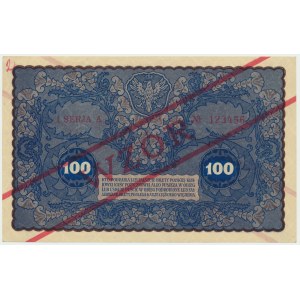 100 marek 1919 - WZÓR - I Serja A Nr 123,456 - RZADKI