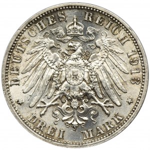 Germany, Saxony, Friedrich August III, 3 Mark Muldenhütten 1913 E