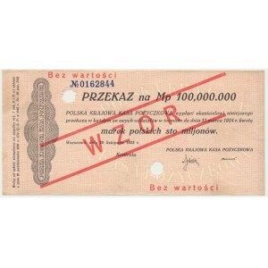 Przekaz, 100 milionów marek 1923 - WZÓR -