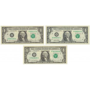 USA, zestaw 1 dolar 1981-1995 (3 szt.) - różne roczniki