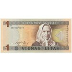 Lithuania, 1 lit 1994 - AAA 0000019 - LOW SERIAL NUMBER