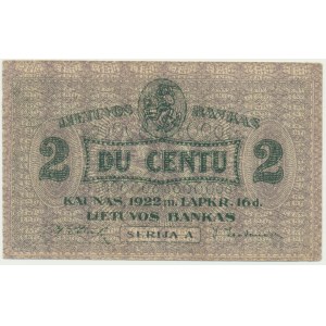 Lithuania, 2 centas 1922 - A -