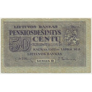 Lithuania, 50 centas 1922 - D -