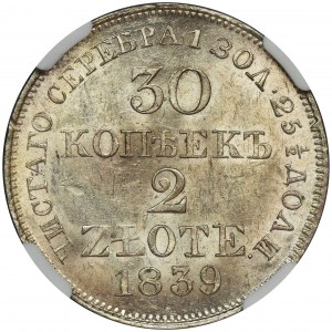 30 kopiejek = 2 złote Warszawa 1839 MW - NGC MS63 - PIĘKNE