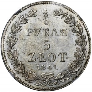 3/4 rouble = 5 zloty Warsaw 1841 MW - NGC MS61