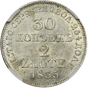 30 kopeck = 2 zloty Warsaw 1835 MW - NGC MS63