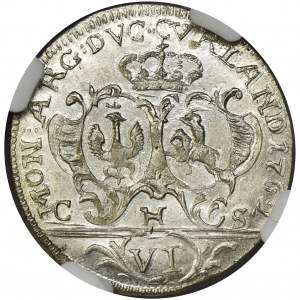 Księstwo Kurlandii, Karol Chrystian, Szóstak Mitawa 1762 CHS - NGC MS65 - OKAZOWY