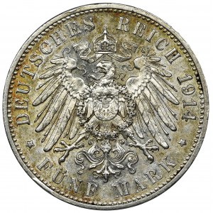 Germany, Saxony, Friedrich August III, 5 Mark Muldenhütten 1914 E