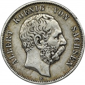 Germany, Saxony, Albert, 5 Mark Dresden 1875 E