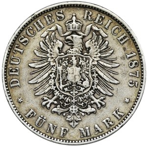 Germany, Saxony, Albert, 5 Mark Dresden 1875 E