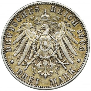 Niemcy, Królestwo Prus, Wilhelm II, 3 Marki Berlin 1908 A