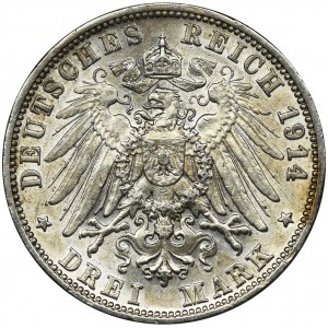 Niemcy, Wirtembergia, Wilhelm II, 3 Marki Stuttgart 1914 F