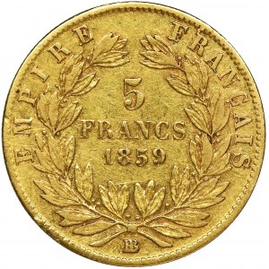 France, Napoleon III, 5 Francs Strasburg 1859 BB
