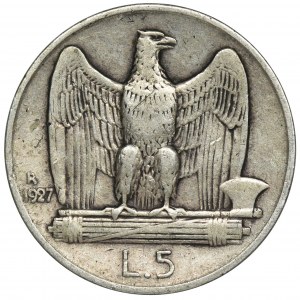 Italy, Kingdom of Italy, Victor Emanuel III, 5 Lira Rome 1927 R