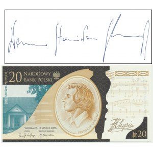 20 złotych 2019 - Fryderyk Chopin - z podpisem prezesa Narodowego Banku Polskiego Sławomira Stanisława Skrzypka - RZADKOŚĆ