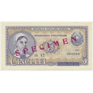 Romania, 5 Lei 1952 - SPECIMEN -