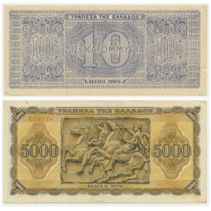 Grecja, zestaw 10 i 5.000 drachm 1943-44 (2 szt.)