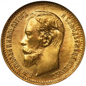 Rosja, Mikołaj II, 5 Rubli Petersburg 1904 - NGC MS66