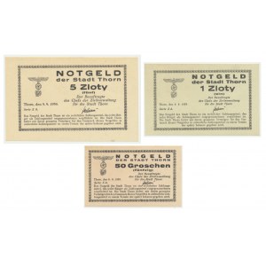 Thorn (Toruń), zestaw 50 groszy, 1 i 5 złotych 1939 (3szt.)