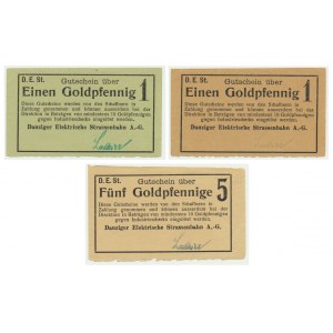 Gdańsk, Danziger Elektrische Strassenbahn A.-G., 2x1 goldpfennig i 5 goldpfennigów 1923 (3szt.)