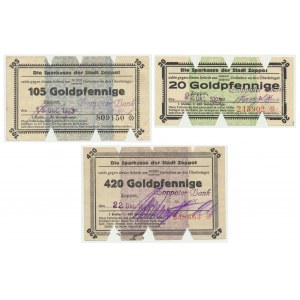 Sopot, zestaw 3 bonów o nominałach 20, 105 i 420 goldpfennigów - RZADKOŚĆ