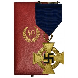 Niemcy, III Rzesza, Złoty Krzyż Zasługi za 40 lat w pudełku sygnowanym Deschler