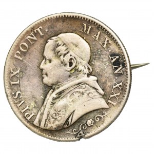 Watykan, Pius IX, Przypinka zrobiona z monety 1 lira 1866