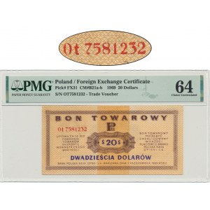 Pewex, 20 dolarów 1969 - Ot - PMG 64 - NIEZNANY