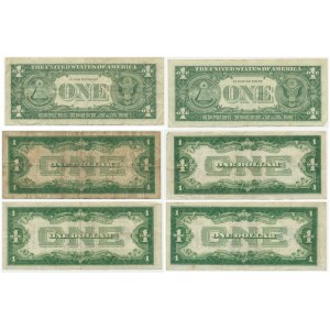 USA, zestaw 1 dolar 1928-1957 (6 szt.) - niebieskie pieczęcie