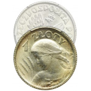 Kobieta i kłosy, 1 złoty Paryż 1924 - PCGS UNC - SKRĘTKA