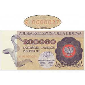 200.000 złotych 1989 - R 0000027 - niski numer seryjny