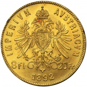 Austria, Franciszek Józef I, 8 Florenów = 20 Franków Wiedeń 1892
