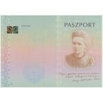 PWPW, rzadki folder do paszportu testowego PWPW Maria Curie Skłodowska + 2 karty do paszportu