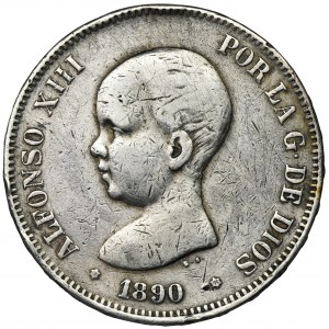 Hiszpania, Alfons XIII, 5 Pesetas 1890