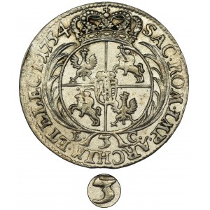 Augustus III of Poland, 3 Groschen Leipzig 1754 - RARE