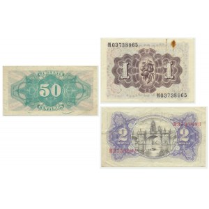 Hiszpania, zestaw 50 centimos, 1-2 peset 1937-48 (3 szt.)