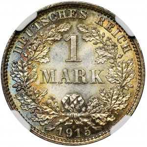 Niemcy, Królestwo Prus, Wilhelm II, 1 marka Muldenhütten 1915 E - NGC MS64