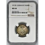 Niemcy, Królestwo Prus, Wilhelm II, 1 marka Muldenhütten 1915 E - NGC MS64