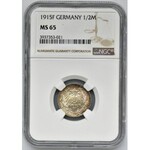 Germany, Kingdom of Prussia, Wilhelm II, 1/2 mark Stuttgart 1915 F - NGC MS65