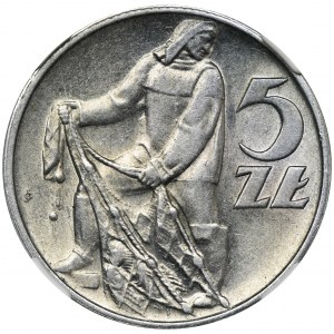 5 złotych 1958 Rybak - wąska ósemka - NGC AU58