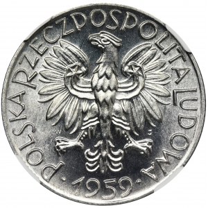 5 złotych 1959 Rybak - NGC MS66 - OBUSTRONNE SŁONECZKO - RZADKI