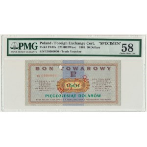Pewex, 50 dolarów 1969 - WZÓR Ei 0000000 - PMG 58