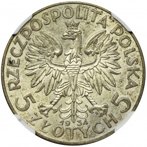 Głowa Kobiety, 5 złotych 1934 - NGC MS61